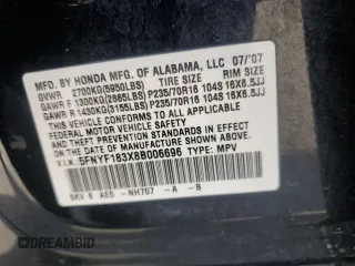 2008 Honda Pilot SE with VIN 5FNYF183X8B006696, listed as a Copart auction lot 58310955 with Not provided miles and Salvage title. Bid and sale history available at DreamBid. Image 14.