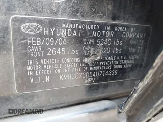 2004 Hyundai Santa Fe GLS with VIN KM8SC73D54U714336, listed as a IAAI auction lot 42079721 with 104,751 mi miles. Bid and sale history available at carsss.com. Image 9.