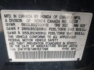 2006 Honda Pilot EX-L with VIN 2HKYF18746H527298, listed as a IAAI auction lot 41941429 with 153,482 mi miles and . Bid and sale history available at DreamBid. Image 9.