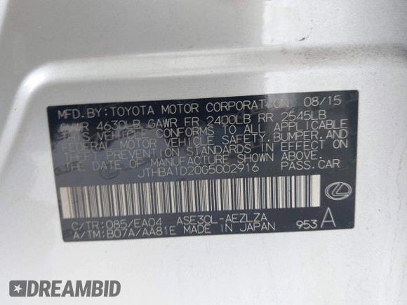 2016 Lexus IS 200t с VIN JTHBA1D20G5002916, выставлен на аукционе IAAI как лот 42371004 с пробегом 137 531 миль миль и . История ставок и продаж доступна на DreamBid. Изображение 9.