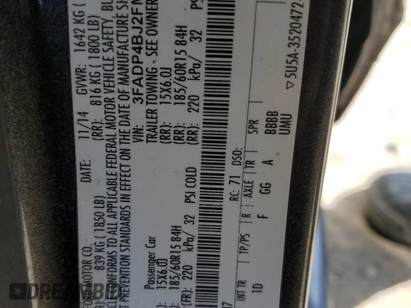 2015 Ford Fiesta SE with VIN 3FADP4BJ2FM151024, listed as a Copart auction lot 49734365 with 142,299 mi miles and Salvage Title. Bid and sale history available at carsss.com. Image 14.