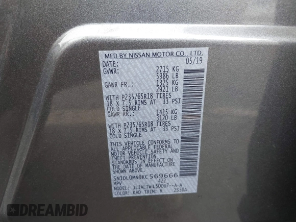 2019 Infiniti QX60 Luxe with VIN 5N1DL0MN9KC569666, listed as a IAAI auction lot 41904215 with 44,410 mi miles and . Bid and sale history available at DreamBid. Image 9.