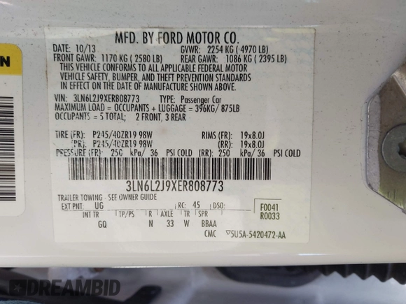 2014 Lincoln MKZ with VIN 3LN6L2J9XER808773, listed as a IAAI auction lot 42112712 with 105,832 mi miles. Bid and sale history available at carsss.com. Image 9.