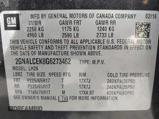 2016 Chevrolet Equinox LT with VIN 2GNALCEK8G6273462, listed as a IAAI auction lot 41772539 with 100,348 mi miles and . Bid and sale history available at carsss.com. Image 9.