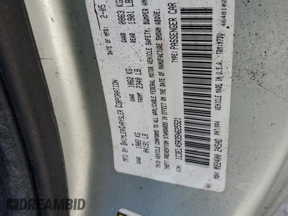 2005 Chrysler Sebring z VIN 1C3EL45R35N625521, wystawiony jako Copart lot #78473704 z przebiegiem Nie podano mil oraz Szkoda całkowita • Salvage title. Historia ofert i sprzedaży dostępna na DreamBid. Obrazek 13.