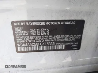 2015 BMW 4 Series 428i with VIN WBA4A5C58FGK15335, listed as a IAAI auction lot 41723243 with 152,652 mi miles and . Bid and sale history available at DreamBid. Image 9.