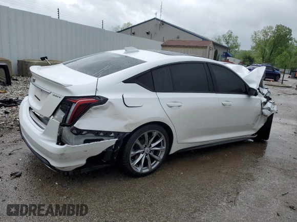 2025 Cadillac CT5 Sport with VIN 1G6DU5RK7S0101632, listed as a Copart auction lot 54661775 with 8,927 mi miles and Salvage title. Bid and sale history available at DreamBid. Image 3.