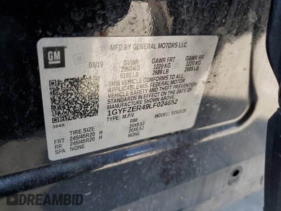 2020 Cadillac XT4 FWD Sport with VIN 1GYFZER49LF024652, listed as a Copart auction lot 46231255 with 87,567 mi miles and Salvage title. Bid and sale history available at DreamBid. Image 16.