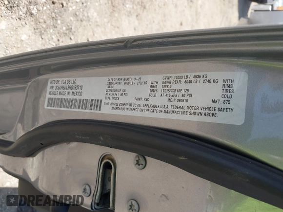 2024 Ram 2500 Big Horn z VIN 3C6UR5DL3RG153710, wystawiony jako IAAI lot #41858085 z przebiegiem 36 985 mil mil oraz . Historia ofert i sprzedaży dostępna na DreamBid. Obrazek 9.