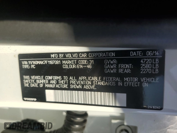 2015 Volvo S80 T5 Drive-E z VIN YV140MAK7F1187081, wystawiony jako Copart lot #84254574 z przebiegiem 117 925 mil mil oraz Szkoda całkowita • Salvage title. Historia ofert i sprzedaży dostępna na DreamBid. Obrazek 13.