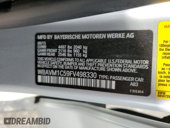 2015 BMW X1 sDrive28i with VIN WBAVM1C59FV498330, listed as a Copart auction lot 51314475 with 157,707 mi miles and Clean Title. Bid and sale history available at carsss.com. Image 13.