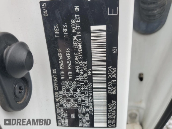 2015 Lexus GX 460 with VIN JTJBM7FX2F5114469, listed as a Copart auction lot 53866525 with 193,532 mi miles and Salvage title. Bid and sale history available at DreamBid. Image 13.