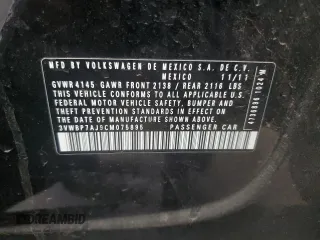 2012 Volkswagen Jetta SE z VIN 3VWBP7AJ9CM075895, wystawiony jako Copart lot #50253895 z przebiegiem 165 772 mil mil oraz Szkoda całkowita • Salvage title. Historia ofert i sprzedaży dostępna na DreamBid. Obrazek 14.