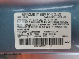 2017 Infiniti Q60 Premium with VIN JN1CV7EK6HM111158, listed as a Copart auction lot 48640105 with 75,043 mi miles and Salvage Title. Bid and sale history available at DreamBid. Image 12.