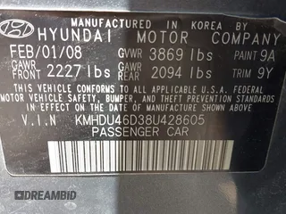 2008 Hyundai Elantra GLS z VIN KMHDU46D38U428605, wystawiony jako IAAI lot #42475285 z przebiegiem 192 634 mil mil oraz . Historia ofert i sprzedaży dostępna na DreamBid. Obrazek 9.