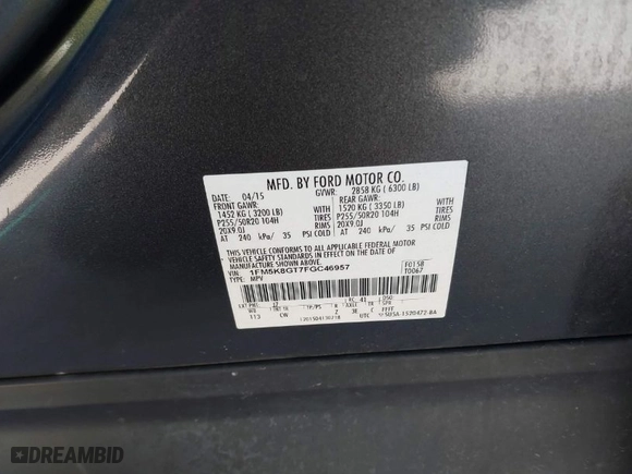 2015 Ford Explorer Sport with VIN 1FM5K8GT7FGC46957, listed as a IAAI auction lot 42041474 with 148,592 mi miles. Bid and sale history available at carsss.com. Image 9.