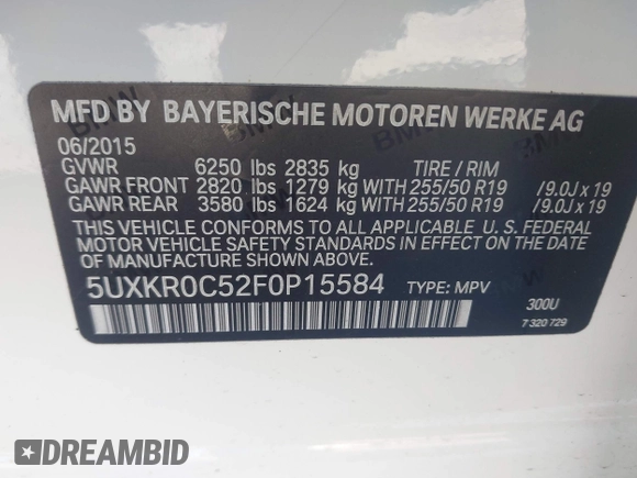 2015 BMW X5 xDrive35i z VIN 5UXKR0C52F0P15584, wystawiony jako IAAI lot #41965143 z przebiegiem 94 118 mil mil oraz . Historia ofert i sprzedaży dostępna na DreamBid. Obrazek 9.