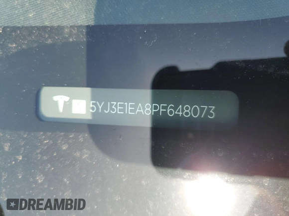 2023 Tesla Model 3 with VIN 5YJ3E1EA8PF648073, listed as a Copart auction lot 49284775 with 20,498 mi miles and Salvage Title. Bid and sale history available at DreamBid. Image 14.