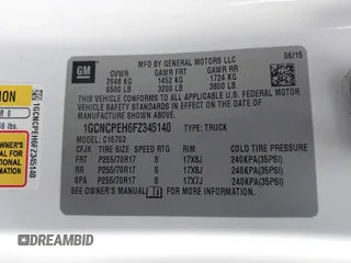 2015 Chevrolet Silverado 1500 Work Truck with VIN 1GCNCPEH6FZ345140, listed as a IAAI auction lot 41471183 with 130,686 mi miles and . Bid and sale history available at DreamBid. Image 9.