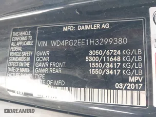2017 Mercedes-Benz Metris Passenger Van with VIN WD4PG2EE1H3299380, listed as a IAAI auction lot 41750882 with 117,833 mi miles. Bid and sale history available at carsss.com. Image 9.