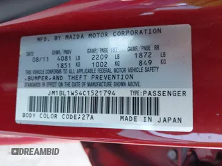 2012 Mazda 3 S Grand Touring with VIN JM1BL1W54C1521794, listed as a IAAI auction lot 41910905 with 150,344 mi miles and . Bid and sale history available at DreamBid. Image 9.