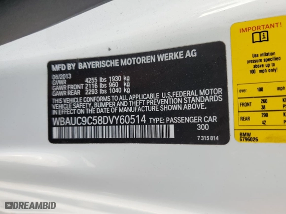 2013 BMW 1 Series 135i with VIN WBAUC9C58DVY60514, listed as a Copart auction lot 85606494 with 80,417 mi miles and Salvage Title. Bid and sale history available at carsss.com. Image 14.
