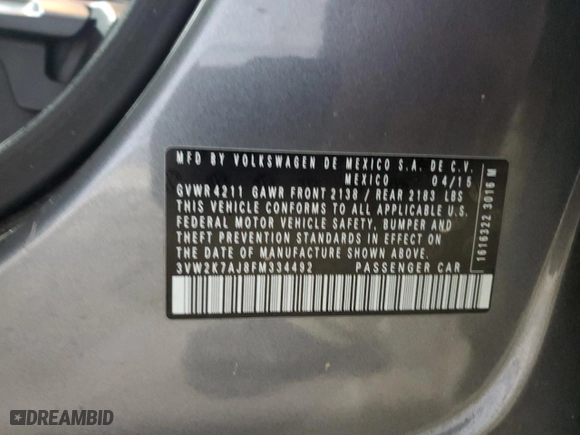 2015 Volkswagen Jetta Sedan 2.0L S with VIN 3VW2K7AJ8FM334492, listed as a Copart auction lot 46822995 with 155,921 mi miles and Salvage Title. Bid and sale history available at carsss.com. Image 13.