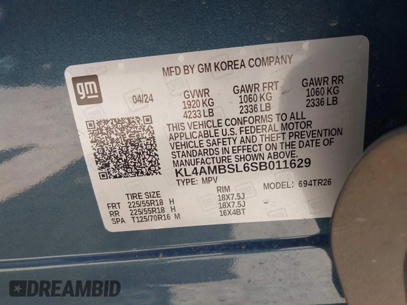 2025 Buick Encore GX Preferred with VIN KL4AMBSL6SB011629, listed as a IAAI auction lot 41876947 with 6,473 mi miles and . Bid and sale history available at DreamBid. Image 9.