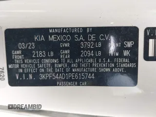 2023 Kia Forte GT-Line with VIN 3KPF54AD1PE615744, listed as a IAAI auction lot 41823114 with 22,427 mi miles. Bid and sale history available at carsss.com. Image 9.