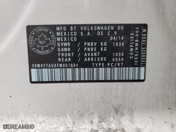 2015 Volkswagen Golf GTI Autobahn with VIN 3VW4T7AUXFM001694, listed as a Copart auction lot 50452585 with 253,862 mi miles and Salvage Title. Bid and sale history available at carsss.com. Image 13.