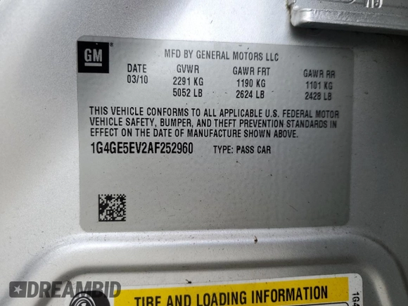 2010 Buick LaCrosse CXS with VIN 1G4GE5EV2AF252960, listed as a Copart auction lot 52744145 with 140,848 mi miles and Salvage Title. Bid and sale history available at DreamBid. Image 13.