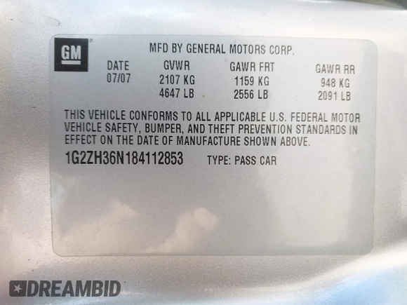 2008 Pontiac G6 GT with VIN 1G2ZH36N184112853, listed as a IAAI auction lot 42612617 with 110,823 mi miles and . Bid and sale history available at DreamBid. Image 9.