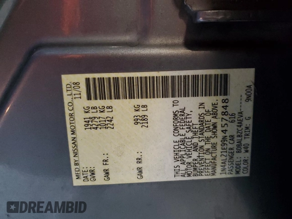 2009 Nissan Altima S with VIN 1N4AL21E99N457848, listed as a Copart auction lot 56739245 with 205,988 mi miles and Clean Title. Bid and sale history available at DreamBid. Image 12.