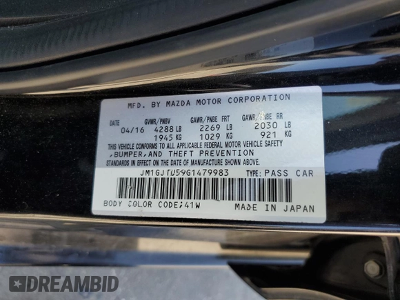 2016 Mazda 6 i Sport with VIN JM1GJ1U59G1479983, listed as a Copart auction lot 52688105 with 158,371 mi miles and Salvage Title. Bid and sale history available at DreamBid. Image 14.