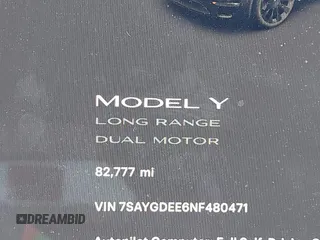 2022 Tesla Model Y Long Range with VIN 7SAYGDEE6NF480471, listed as a IAAI auction lot 41985797 with 82,777 mi miles and . Bid and sale history available at DreamBid. Image 16.