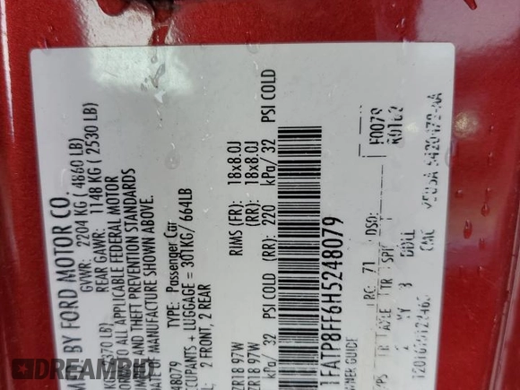 2017 Ford Mustang GT Premium z VIN 1FATP8FF6H5248079, wystawiony jako Copart lot #55159055 z przebiegiem 73 971 mil mil oraz Szkoda całkowita • Salvage title. Historia ofert i sprzedaży dostępna na DreamBid. Obrazek 12.