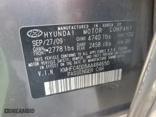 2010 Hyundai Azera GLS with VIN KMHFC4DD5AA484650, listed as a Copart auction lot 46832605 with 206,784 mi miles and Salvage Title. Bid and sale history available at carsss.com. Image 12.