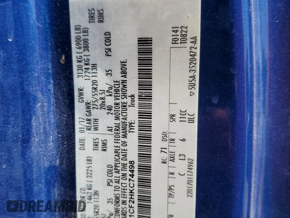 2017 Ford F-150 XL with VIN 1FTEX1CF2HKC74498, listed as a Copart auction lot 61177575 with 81,780 mi miles and Salvage title. Bid and sale history available at DreamBid. Image 13.