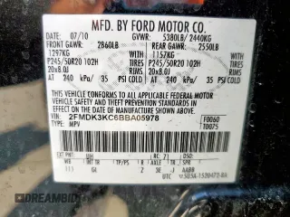 2011 Ford Edge Limited with VIN 2FMDK3KC6BBA05978, listed as a Copart auction lot 59357395 with 106,167 mi miles and Salvage title. Bid and sale history available at DreamBid. Image 14.
