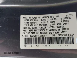 2014 Honda Accord Sport with VIN 1HGCR2F55EA083915, listed as a IAAI auction lot 41808126 with 148,174 mi miles and . Bid and sale history available at carsss.com. Image 9.