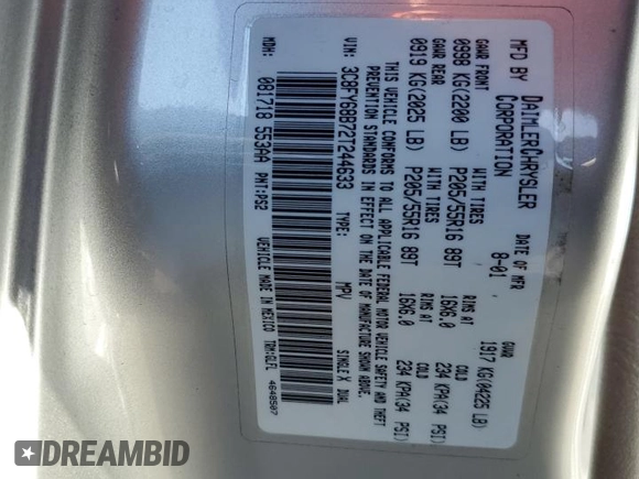 2002 Chrysler PT Cruiser Limited with VIN 3C8FY68B72T244633, listed as a Copart auction lot 73039824 with 219,791 mi miles and Salvage Title. Bid and sale history available at DreamBid. Image 12.