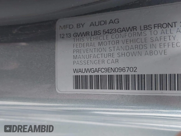 2014 Audi A7 Premium Plus z VIN WAUWGAFC9EN096702, wystawiony jako IAAI lot #41202201 z przebiegiem 103 893 mil mil oraz . Historia ofert i sprzedaży dostępna na DreamBid. Obrazek 9.
