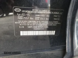2015 Hyundai Sonata 2.4L SE with VIN 5NPE24AF4FH217346, listed as a Copart auction lot 53923845 with 104,000 mi miles and Salvage Title. Bid and sale history available at carsss.com. Image 12.