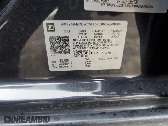 2023 Chevrolet Silverado 1500 LT with VIN 2GCUDDEDXP1153475, listed as a Copart auction lot 85351764 with 15,783 mi miles and Salvage Title. Bid and sale history available at carsss.com. Image 14.
