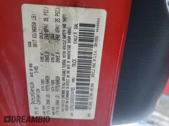 2005 Dodge 1500 SLT with VIN 1D7HU18D65S334765, listed as a Copart auction lot 71989294 with 219,265 mi miles and Salvage Title. Bid and sale history available at DreamBid. Image 12.