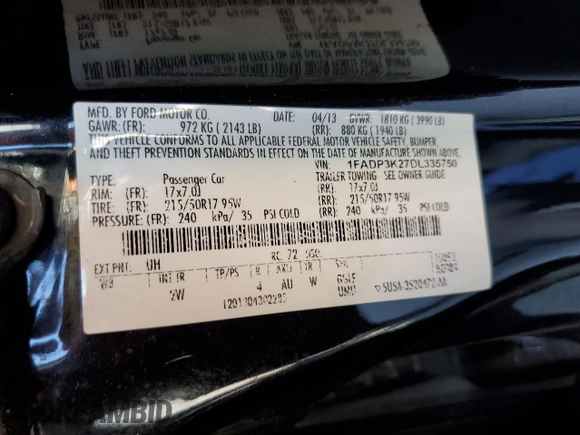 2013 Ford Focus SE with VIN 1FADP3K27DL335750, listed as a Copart auction lot 52405425 with 151,876 mi miles and Salvage Title. Bid and sale history available at carsss.com. Image 12.