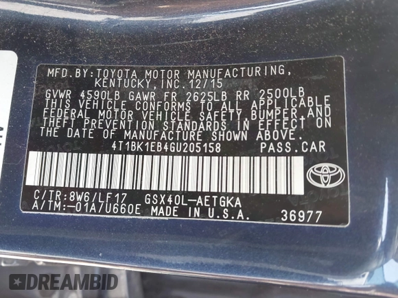 2016 Toyota Avalon Limited with VIN 4T1BK1EB4GU205158, listed as a IAAI auction lot 41744091 with 95,216 mi miles and . Bid and sale history available at DreamBid. Image 9.