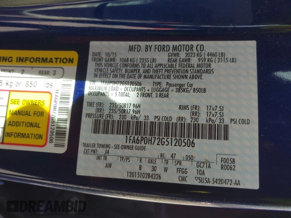 2016 Ford Fusion SE with VIN 1FA6P0H72G5120506, listed as a IAAI auction lot 41859610 with 103,278 mi miles. Bid and sale history available at carsss.com. Image 9.