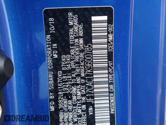2019 Subaru BRZ Limited with VIN JF1ZCAC17K9600785, listed as a Copart auction lot 86752174 with 146,114 mi miles and Salvage Title. Bid and sale history available at carsss.com. Image 12.