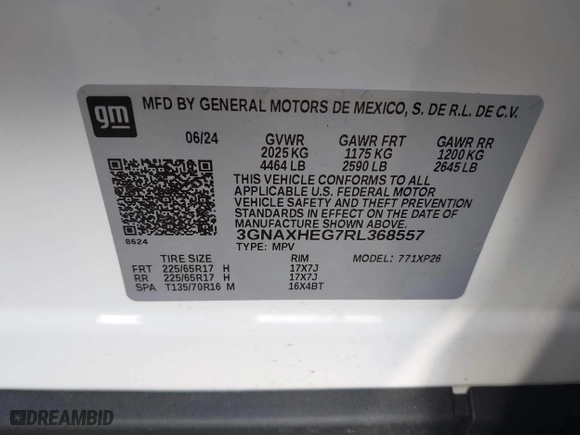 2024 Chevrolet Equinox LS with VIN 3GNAXHEG7RL368557, listed as a IAAI auction lot 41480818 with 12,768 mi miles. Bid and sale history available at carsss.com. Image 9.